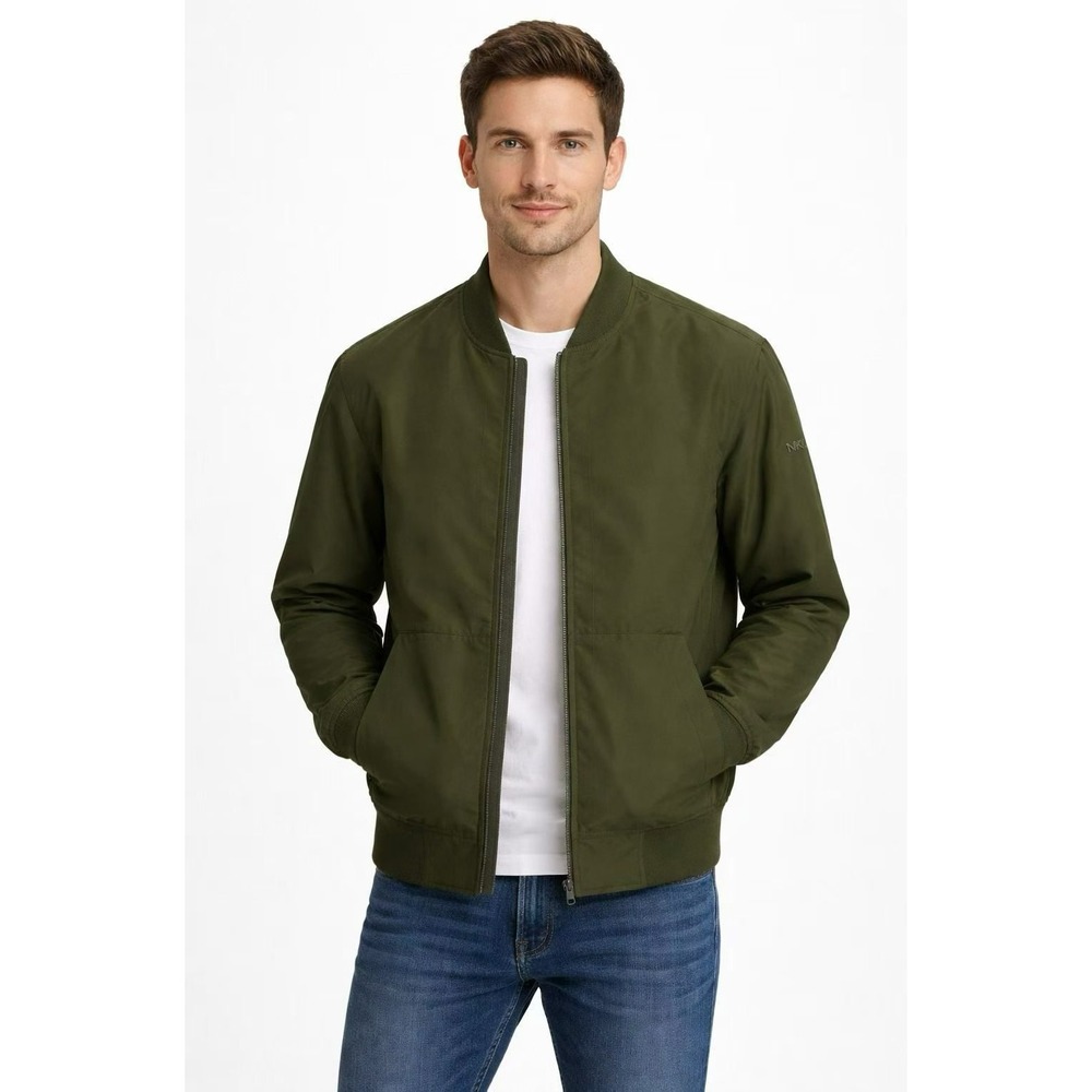 Michael Kors Bomber Jacket Olive Green Size S Lined MX23592 Full Zip